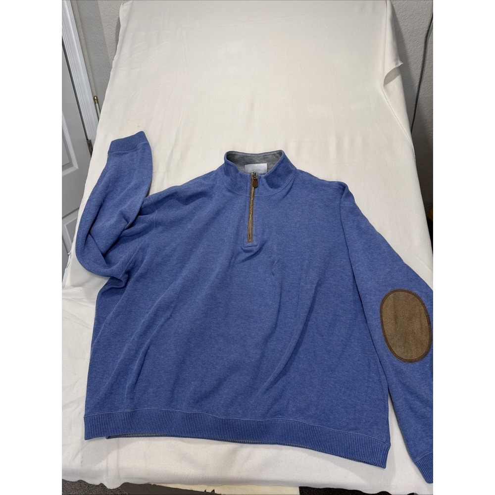 Cremieux‎ Mens Pullover Blue Faux Leather Elbow Pads 1/4 Zip Size XXL